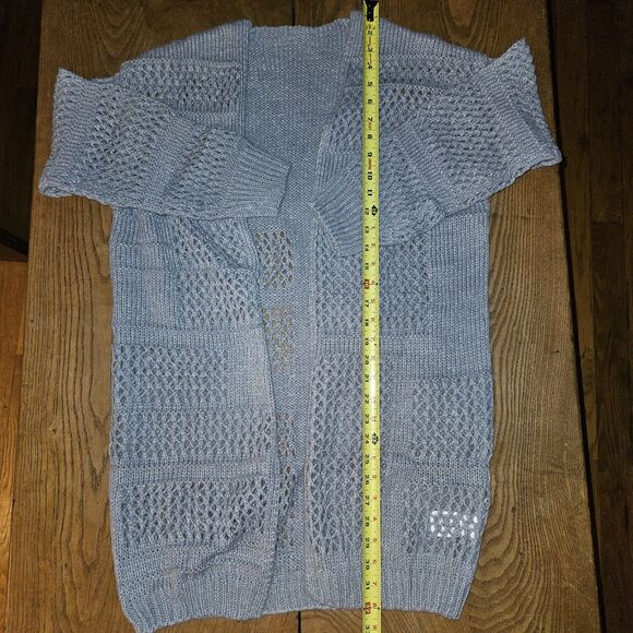 Grey Oversized Crochet Cardigan Women's Small | Boho Cozy Long‑Sleeve Layer - Picture 3 of 7